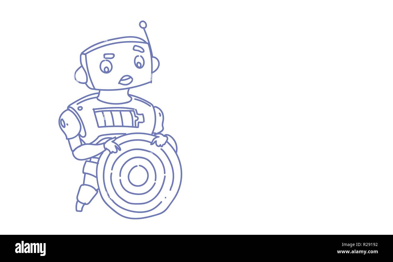 Niedliche Roboter Ziel Ziel halten moderne künstliche Intelligenz Technologie Konzept Skizze doodle Stock Vektor