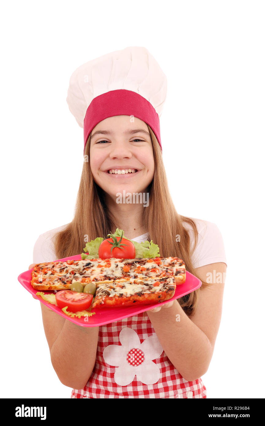 Happy girl Kochen mit Sandwich Stockfoto