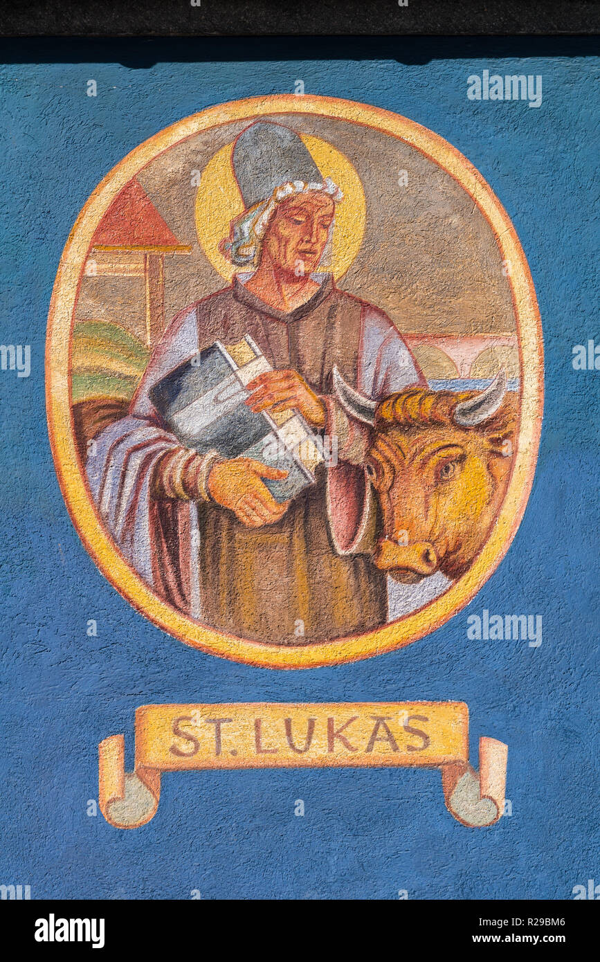 Wallpainting, Oberammergau Ammergauer Apls, Oberbayern, Bayern, Deutschland, Europa Stockfoto