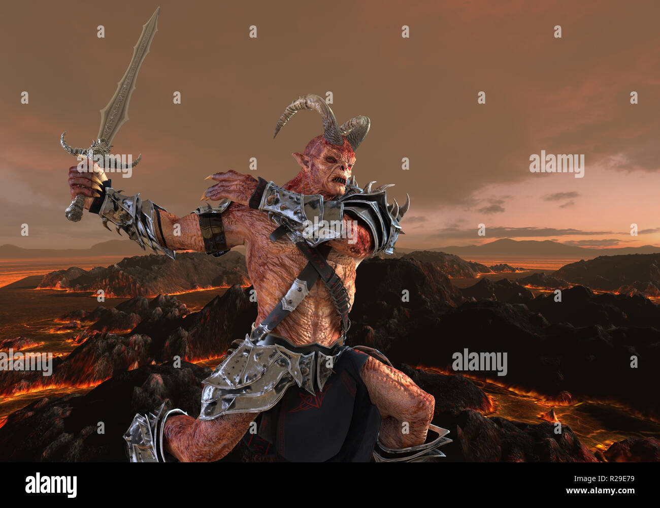 Dämon Monster auf Fantasy Hintergrund 3D Illustration Stockfoto