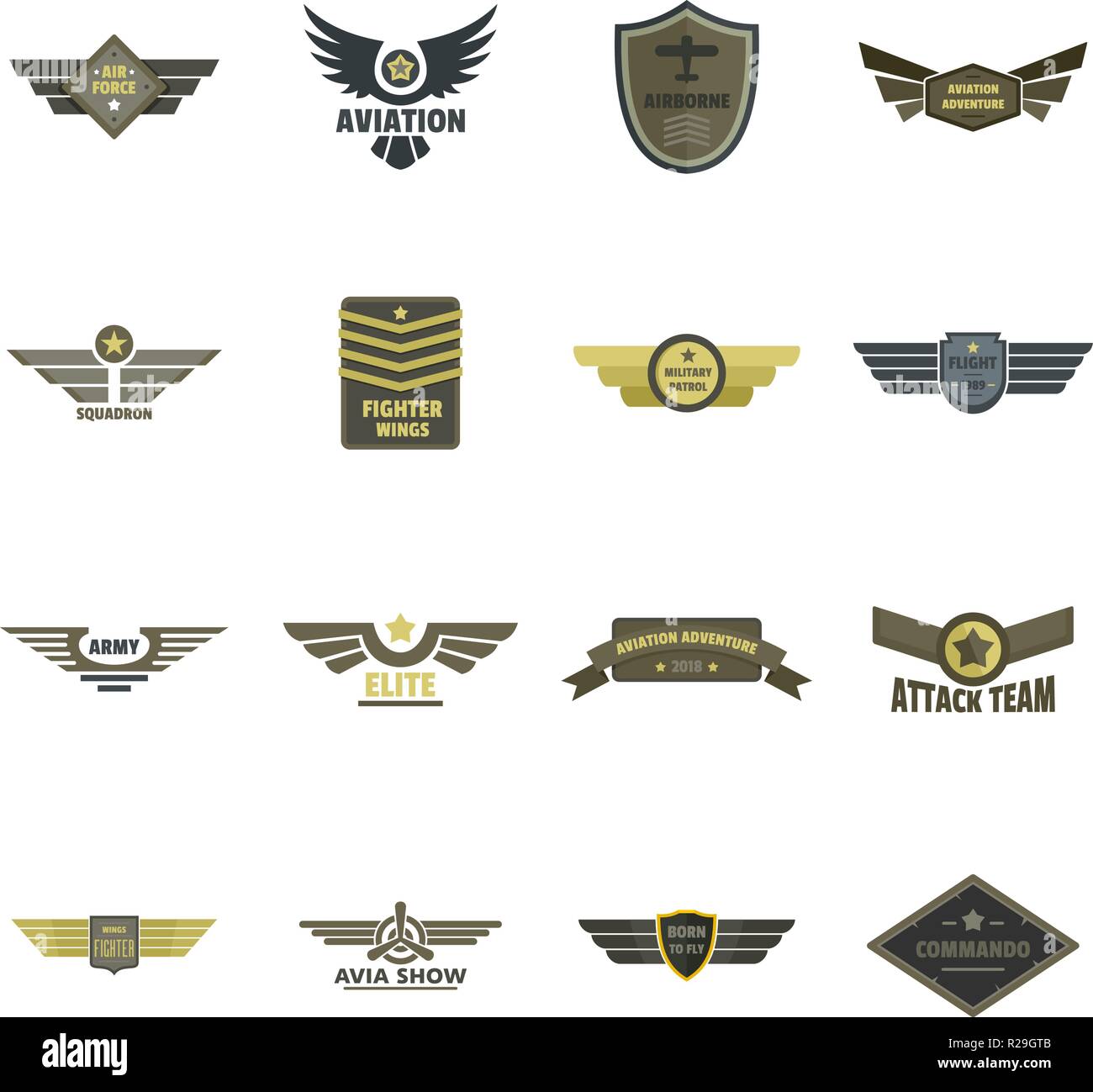 Luftwaffe Militär Armee Abzeichen logo Symbole gesetzt. Einfache