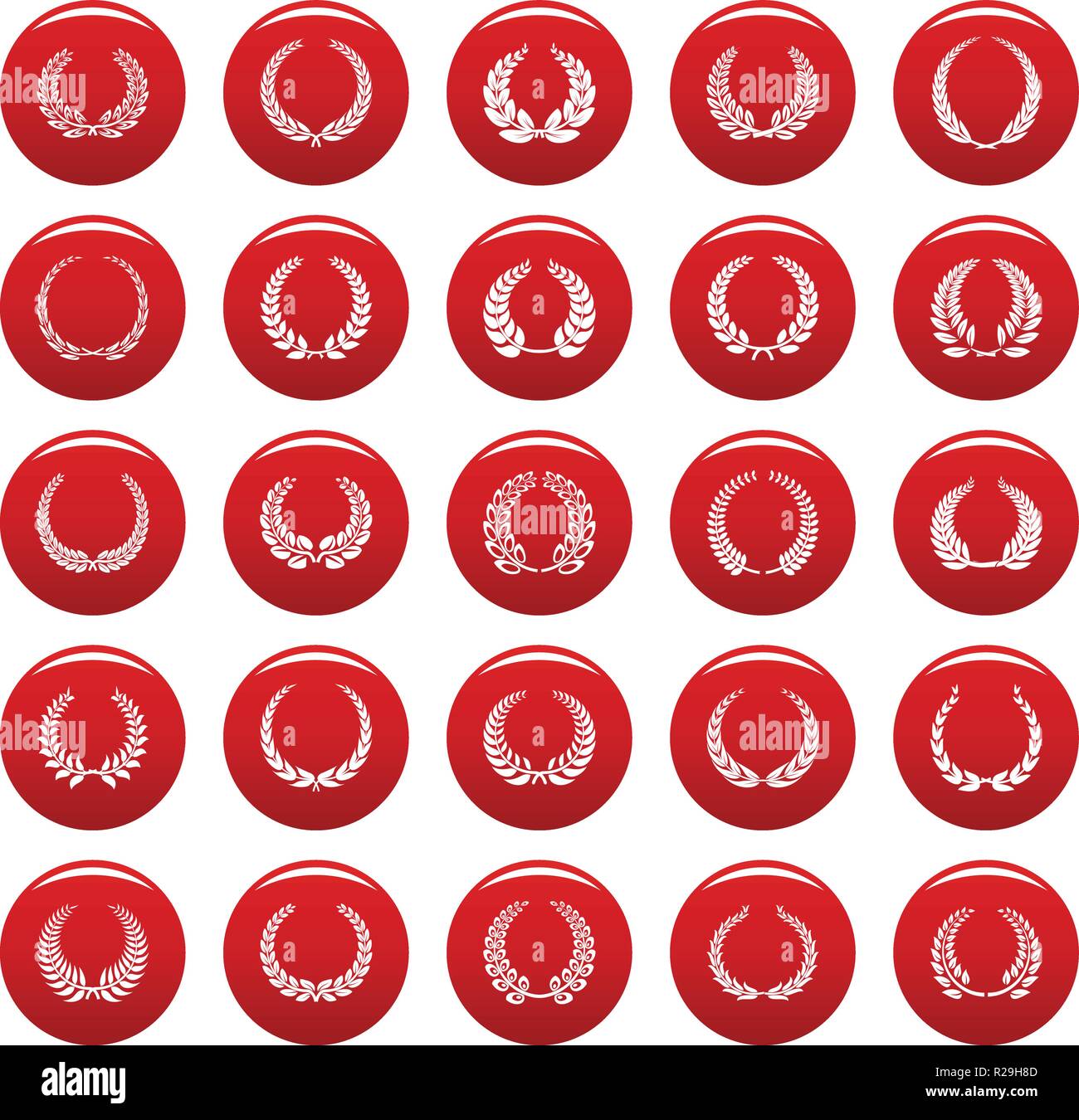 Lorbeerkranz Symbole gesetzt. Einfache Abbildung von 25 Lorbeerkranz Vector Icons rot isoliert Stock Vektor