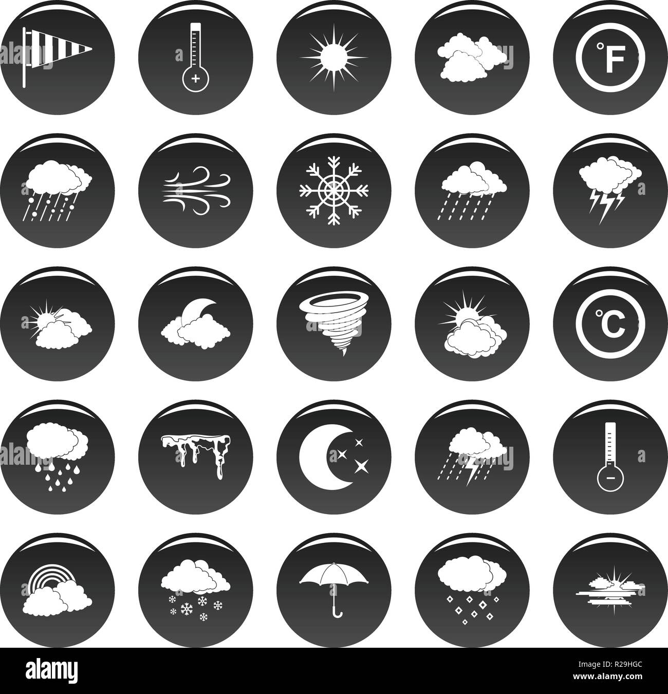 Wetter Symbole gesetzt. Einfache Abbildung: 25 Wetter Vector Icons schwarz isoliert Stock Vektor