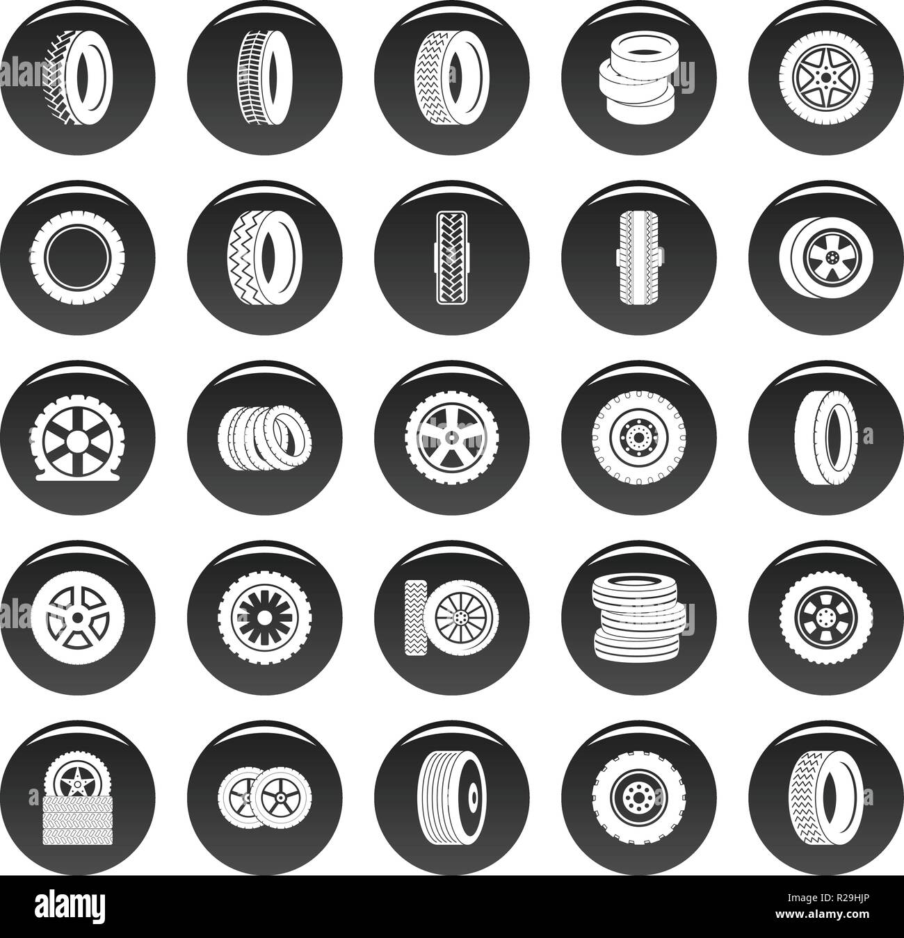 Reifen Symbole gesetzt. Einfache Abbildung von 25 reifen Vector Icons schwarz isoliert Stock Vektor