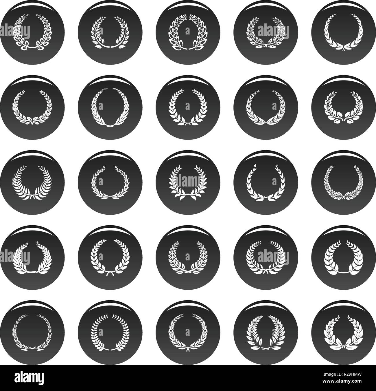 Lorbeerkranz Symbole gesetzt. Einfache Abbildung von 25 Lorbeerkranz Vector Icons schwarz isoliert Stock Vektor