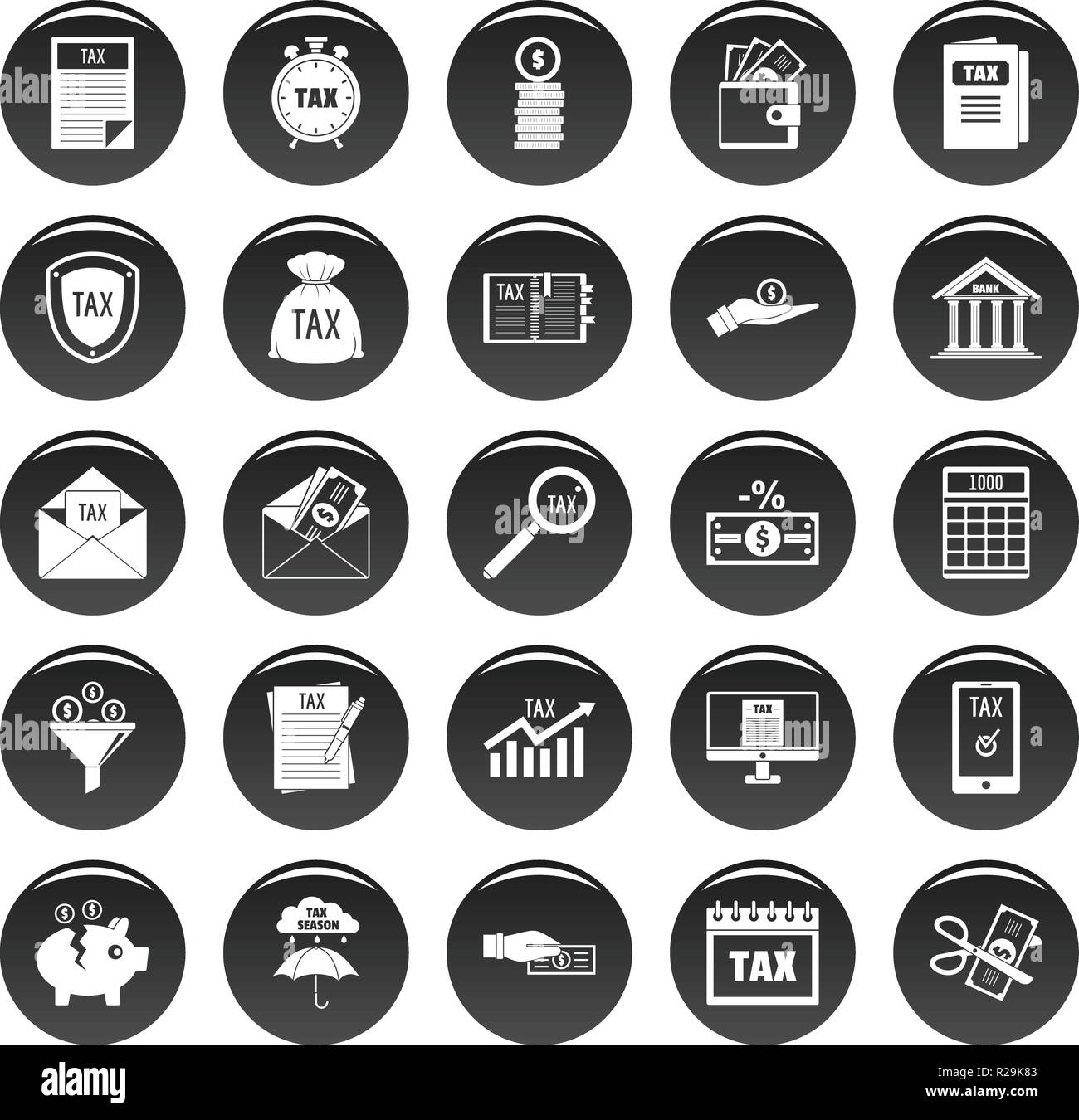 Steuern Symbole gesetzt. Einfache Abbildung von 25 steuern Vector Icons schwarz isoliert Stock Vektor