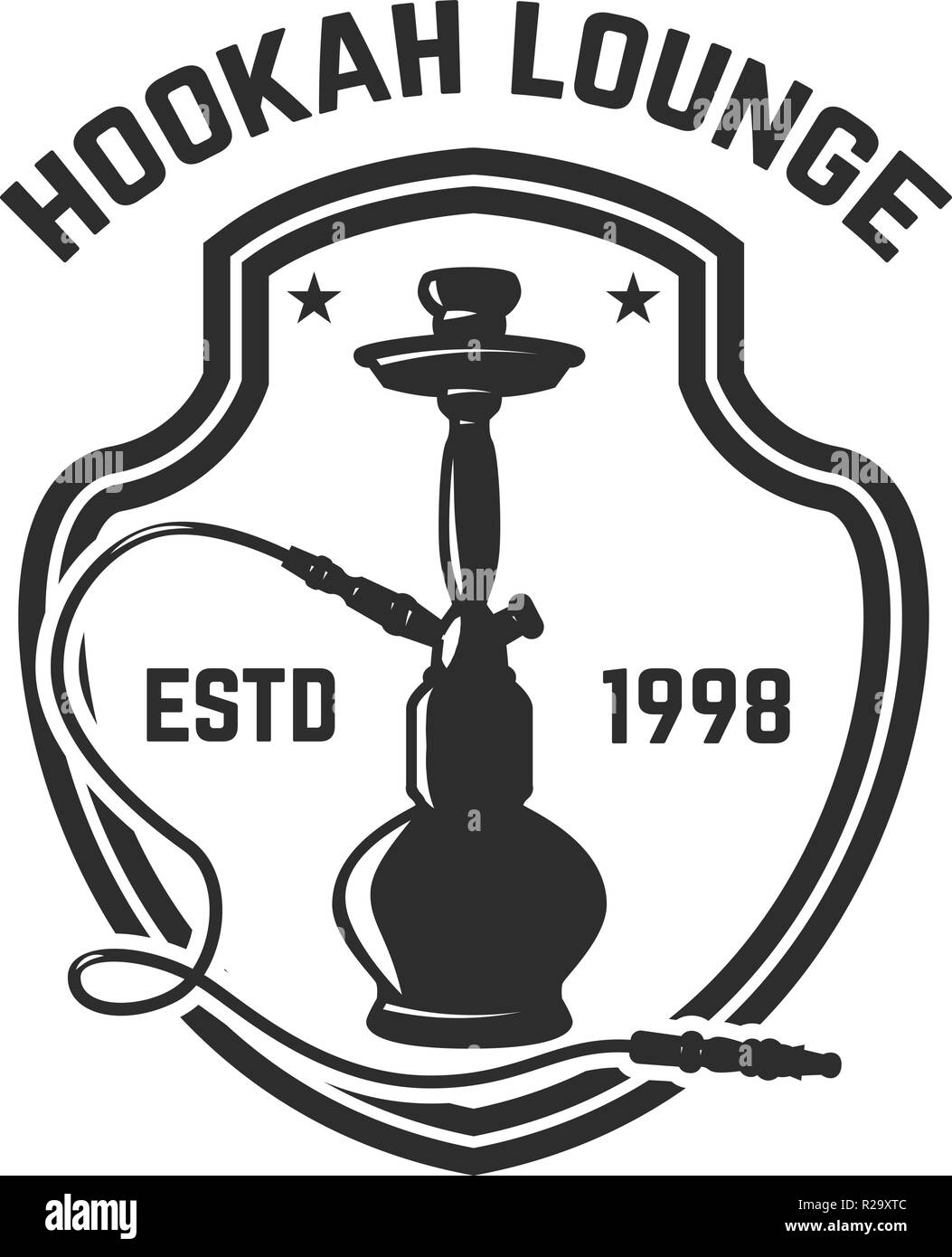 Shisha Shop. Emblem Vorlage mit Shisha. Design Element für Logo, Label