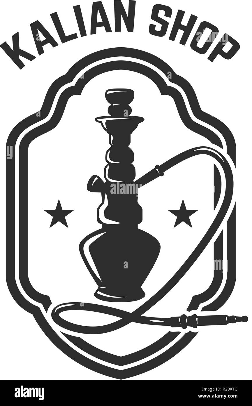 Shisha Shop. Emblem Vorlage mit Shisha. Design Element für Logo, Label
