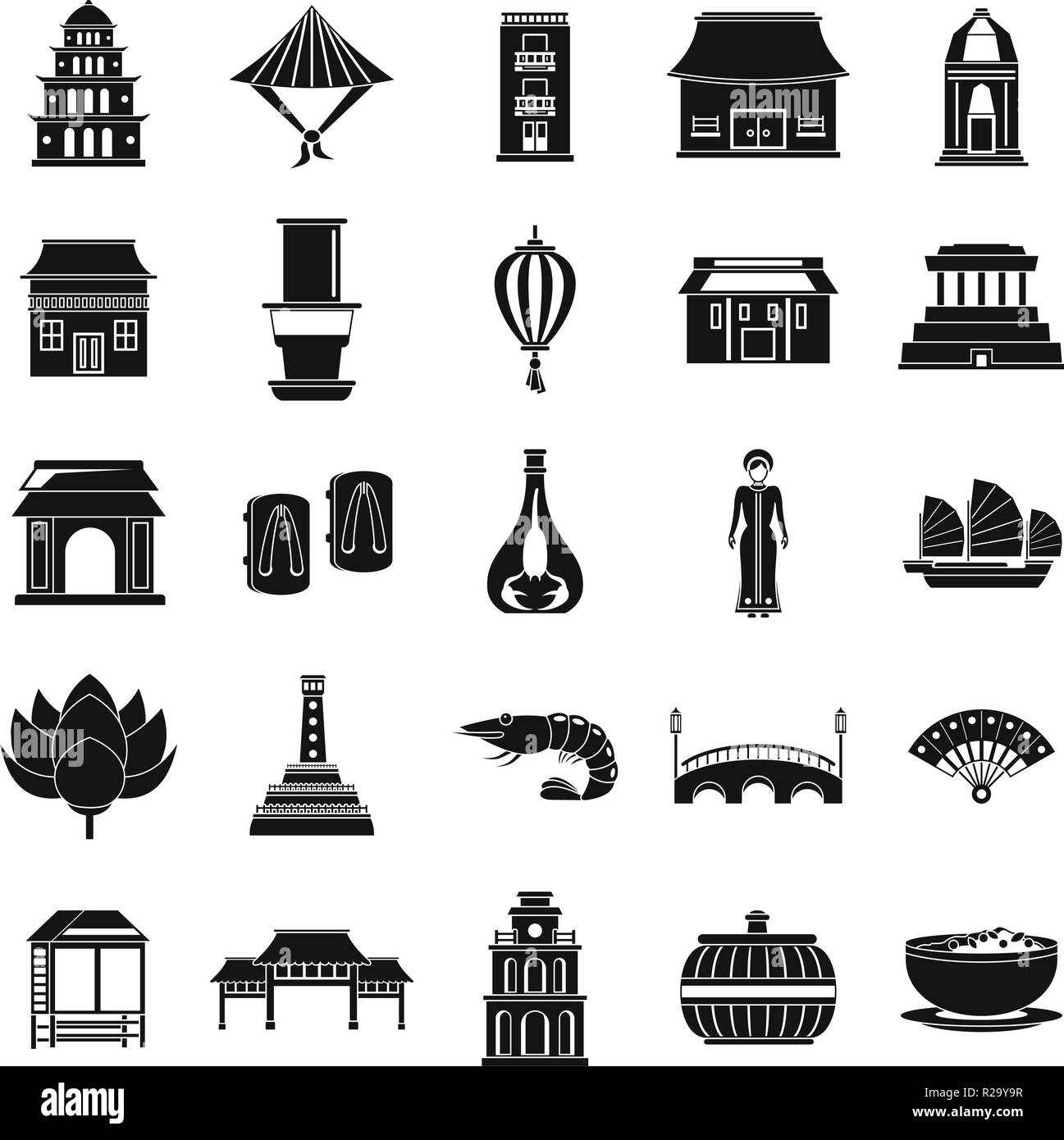 Vietnam Reisen Tourismus Symbole gesetzt. Einfache Abbildung von 25 Vietnam Reisen Tourismus Vector Icons für Web Stock Vektor