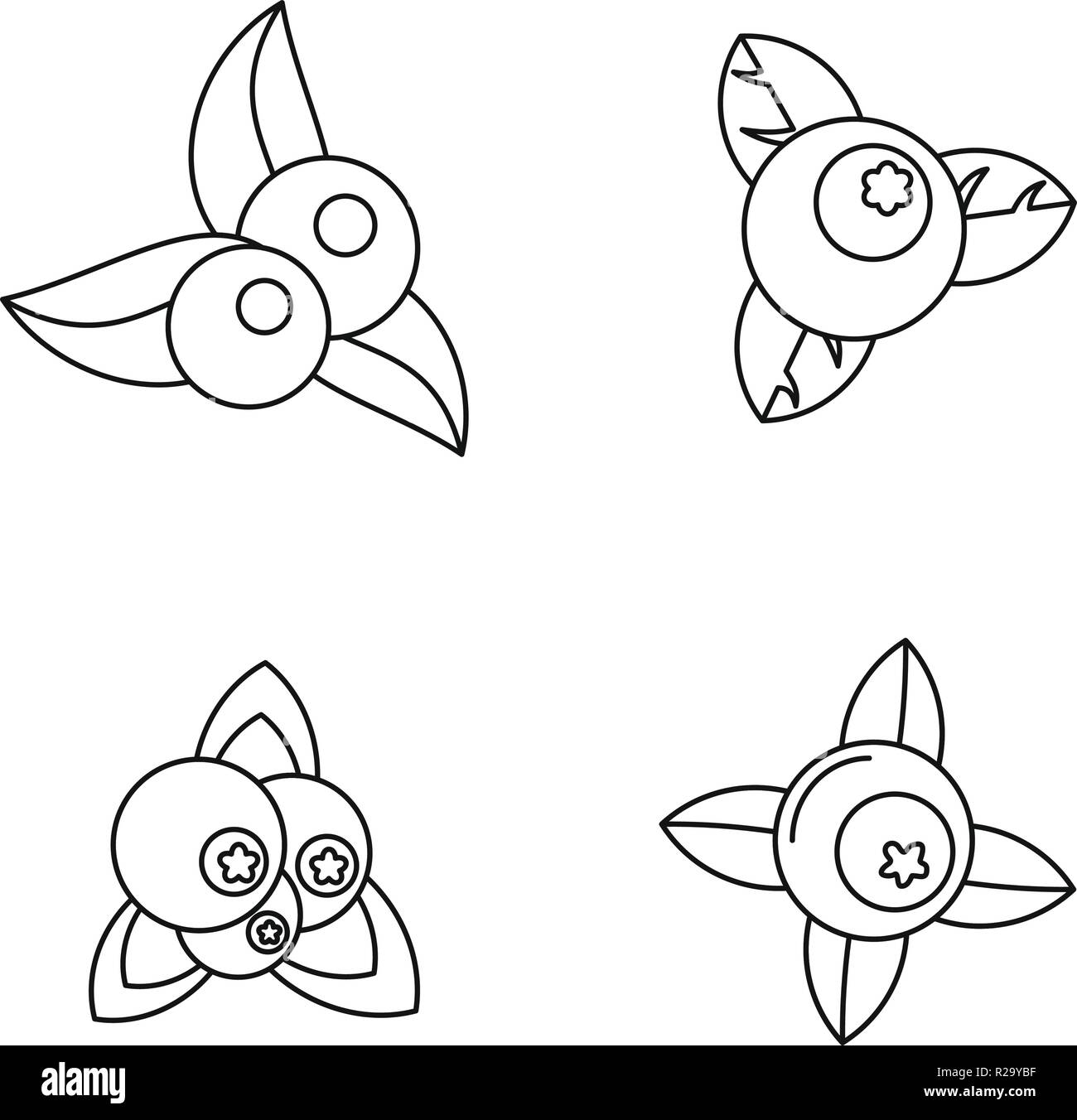 Heidelbeere süße Frucht Symbole gesetzt. Überblick Abbildung 4 Heidelbeere süße Frucht Vector Icons für Web Stock Vektor