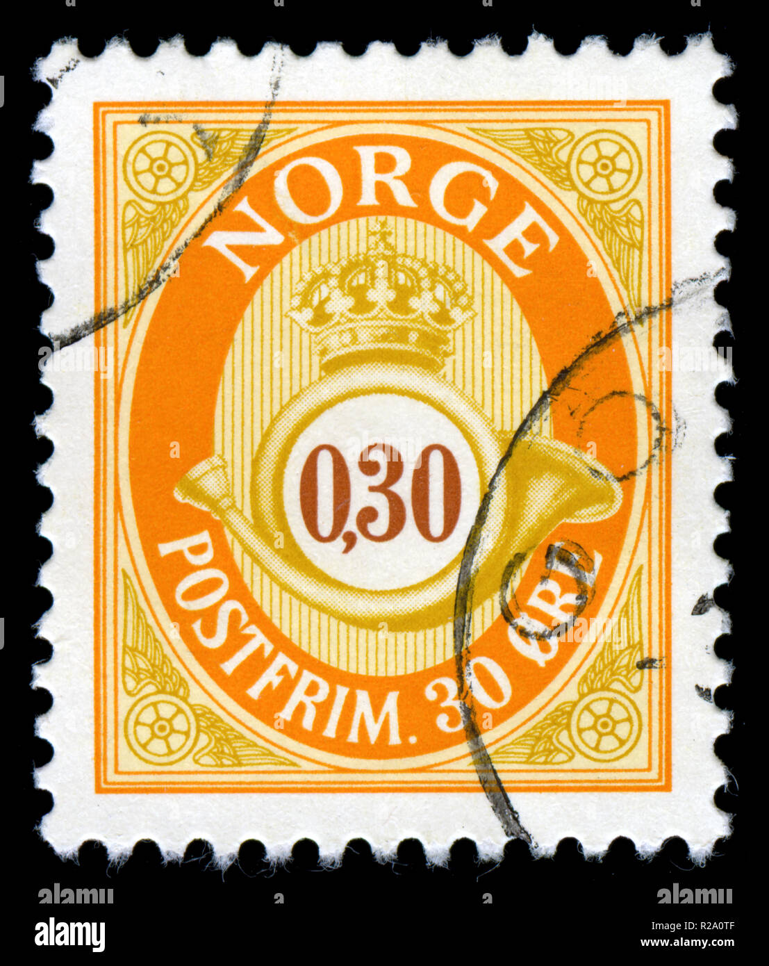 Poststempel Stempel aus Norwegen in das Posthorn Serie Stockfoto