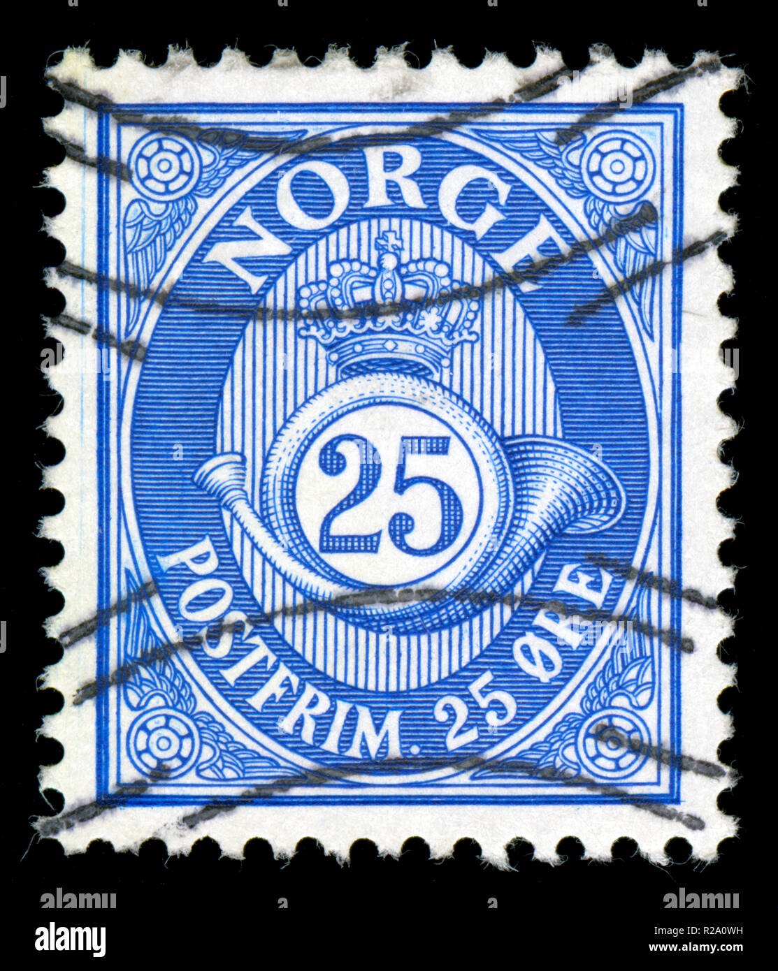 Poststempel Stempel aus Norwegen in das Posthorn Serie Stockfoto