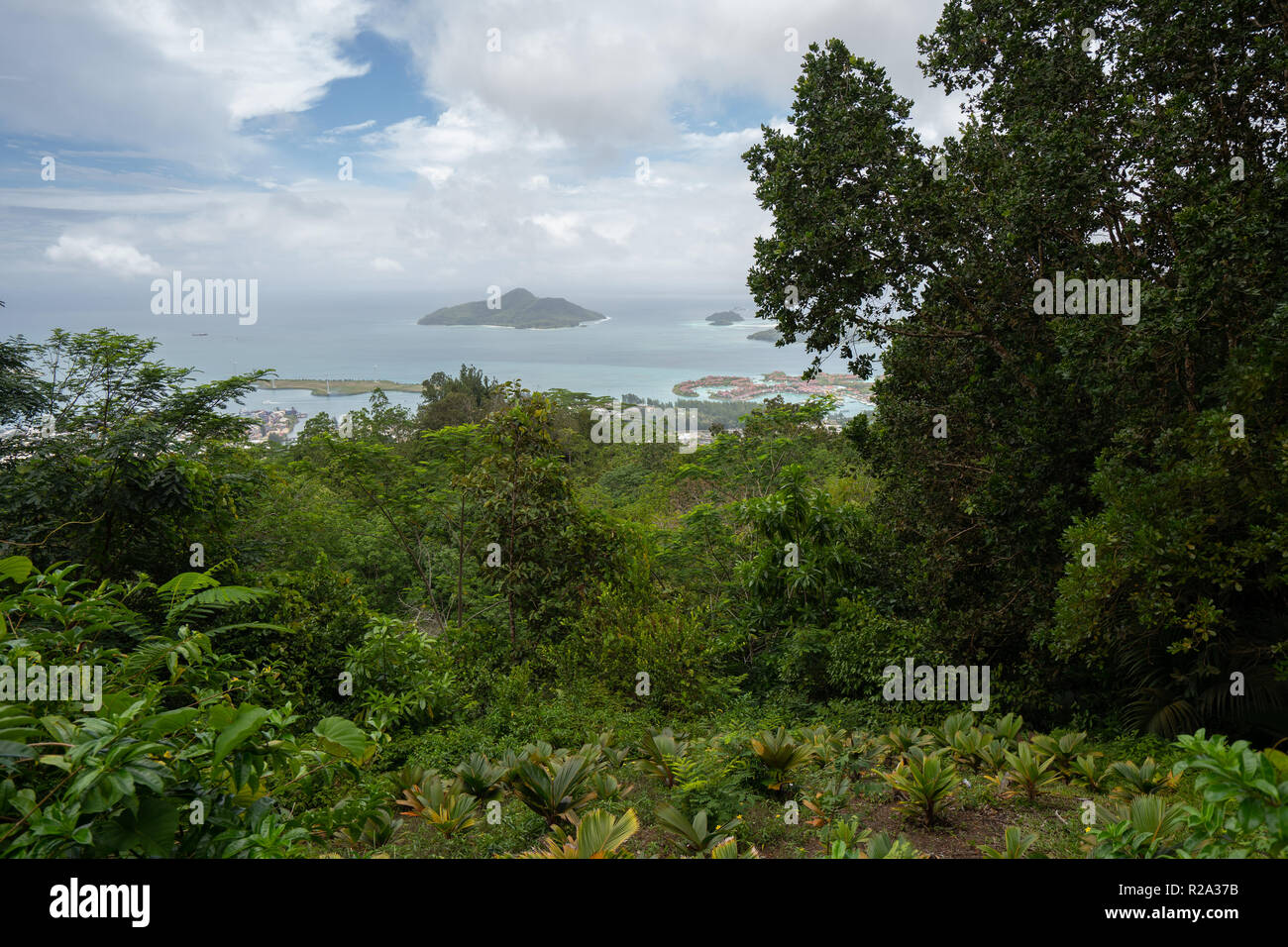 Die Seychellen vew vom Gipfel auf der Insel Mahe Stockfoto