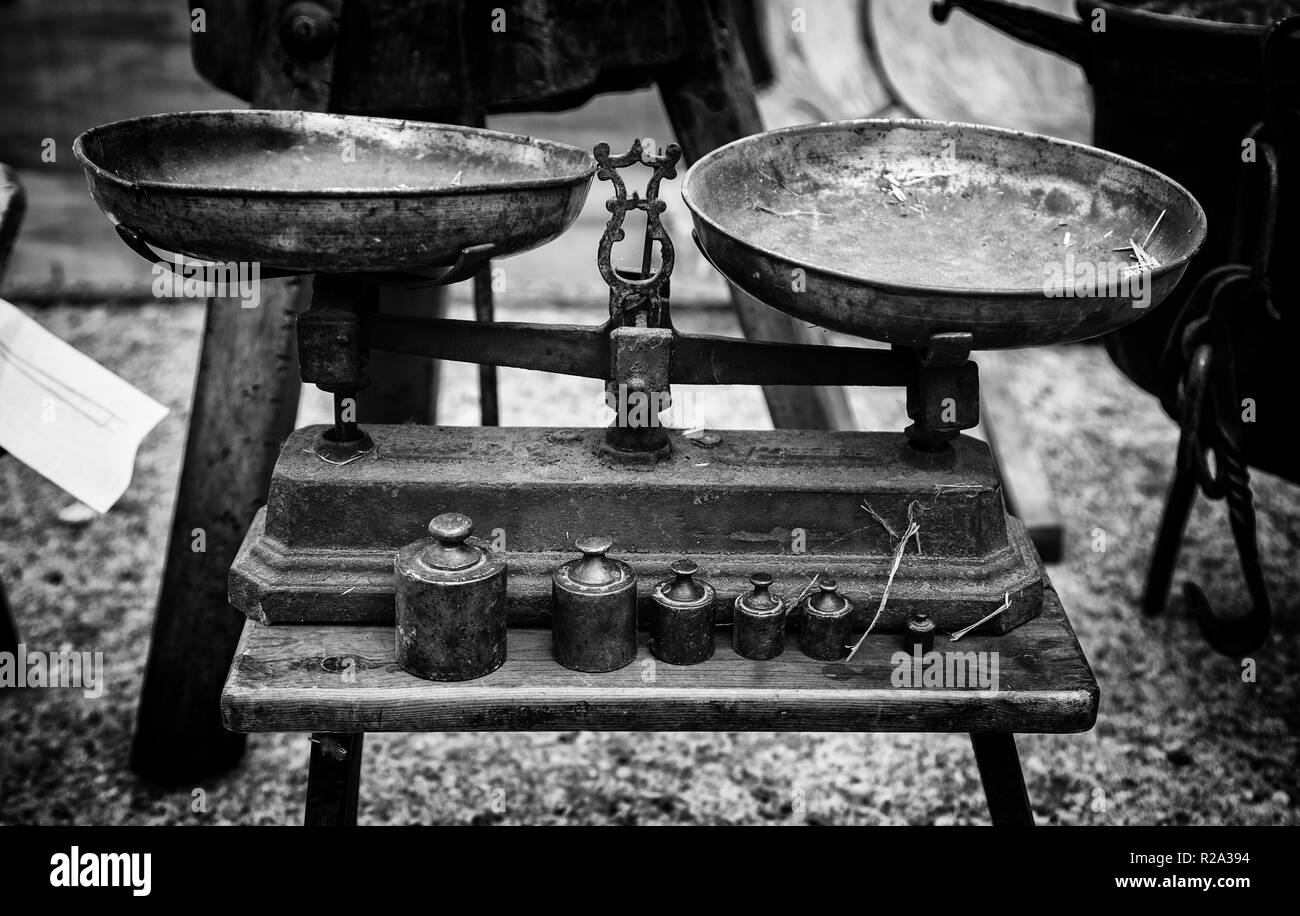 Alte Waage, Details/Werkzeug für das Wiegen von Essen Stockfoto