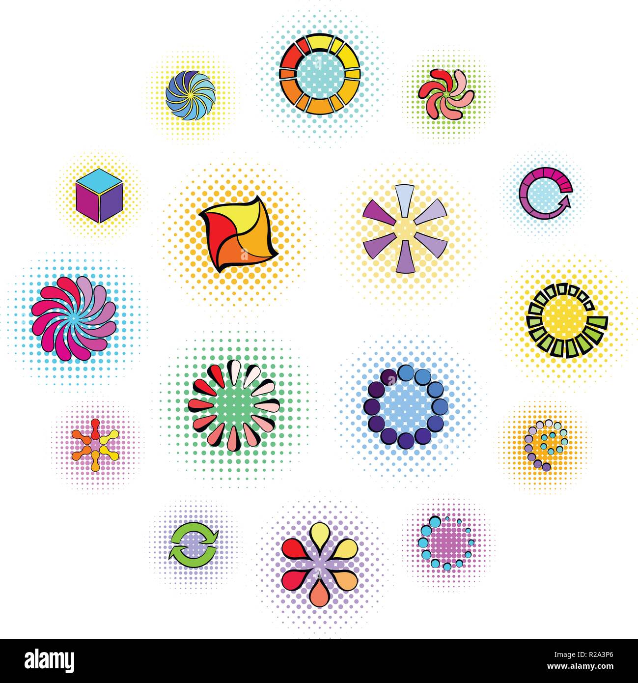 Laden von Icons im Comic-Stil auf einem weißen Hintergrund Stock Vektor