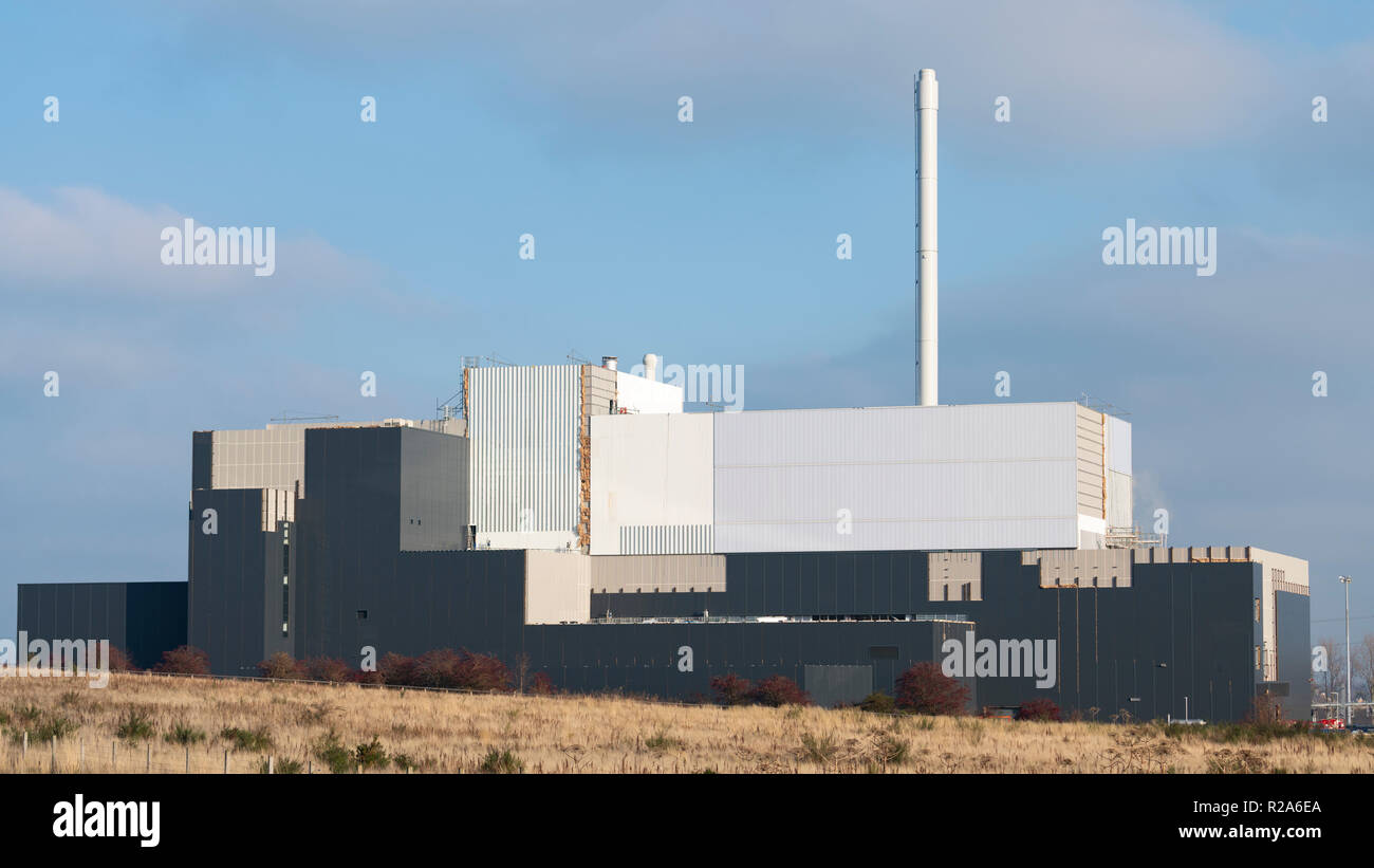 Ansicht der neuen Waste to Energy Anlagen im Bau in Millerhill, Midlothian ausserhalb von Edinburgh, Schottland, Großbritannien Stockfoto