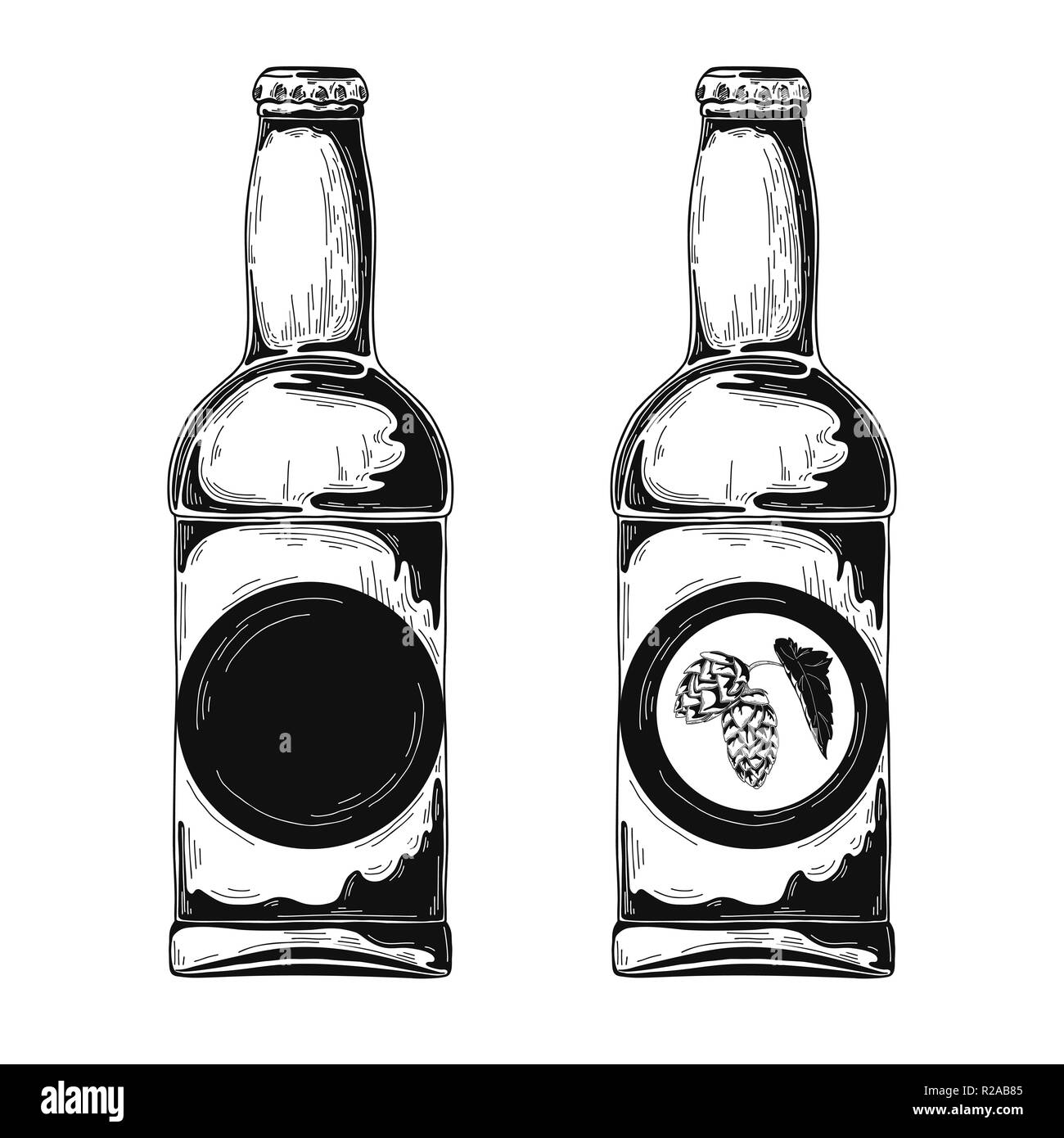 Satz von Bierflaschen. Vector Illustration. Skizze Stock Vektor