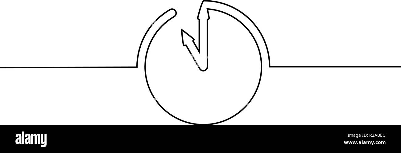 Kontinuierliche eine Linie zeichnen. Uhr mit Pfeilen Symbol auf weißem Hintergrund. Vector Illustration für Banner, Web, Design, Template, Postkarte. Stock Vektor