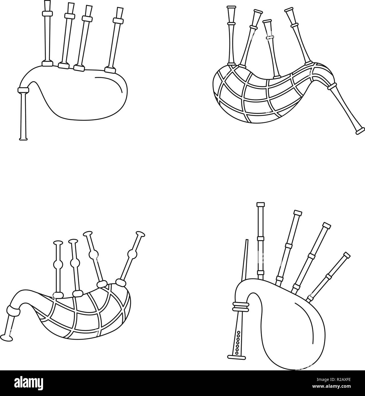 Dudelsack Schottland schottische Symbole gesetzt. Überblick Abbildung 4 Dudelsack Schottland schottische Vector Icons für Web Stock Vektor
