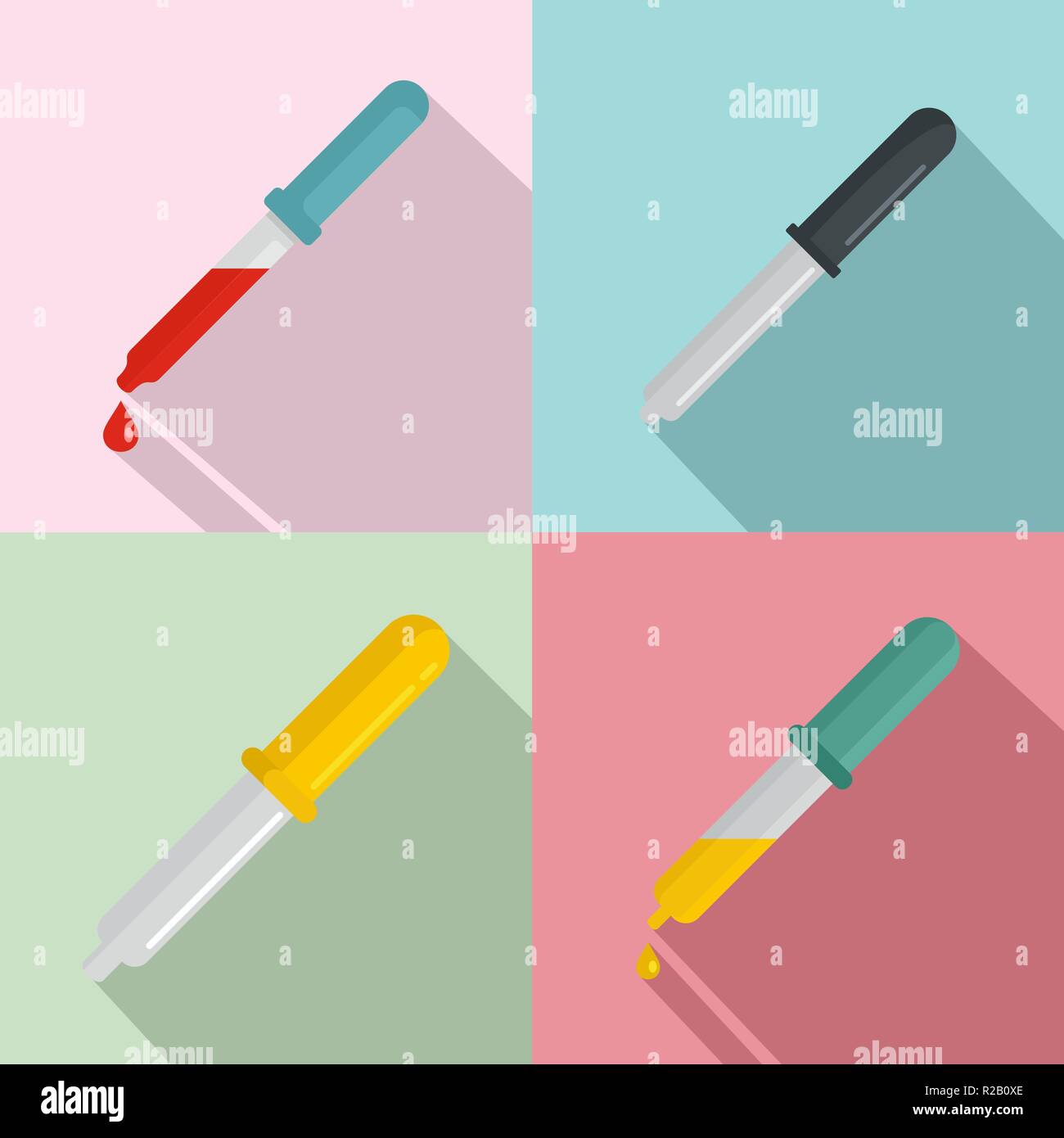 Medizinische Pipette Pipette Symbole gesetzt. Flache Darstellung der