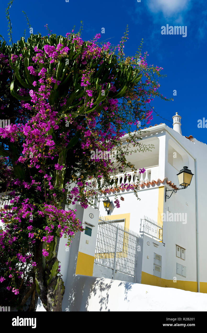 Farbenfrohe Gebäude und Schornsteine, Alte Dorf, Algarve, Portugal Stockfoto