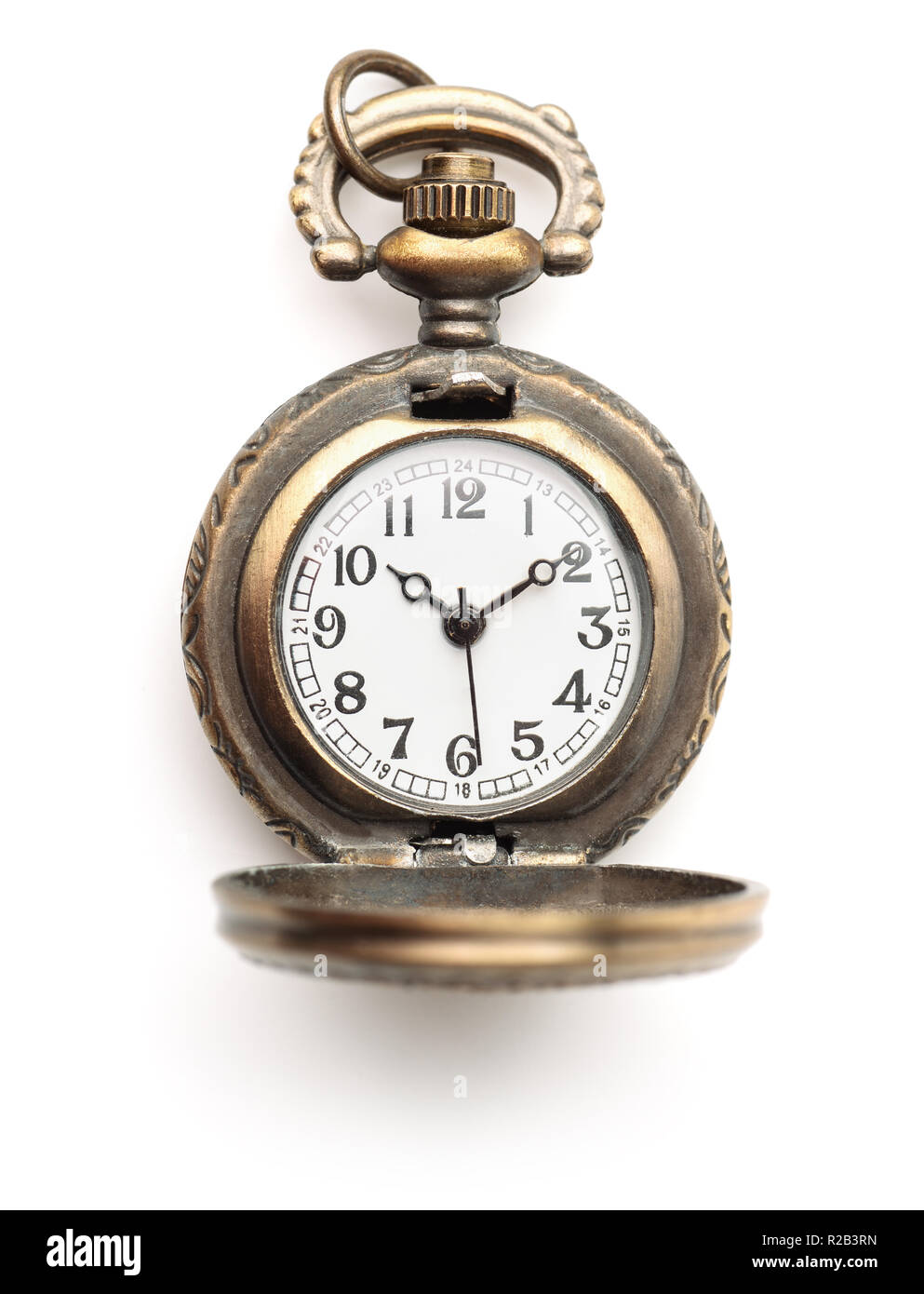 Vintage Bronze Frauen pendant Watch isoliert auf weißem Stockfoto