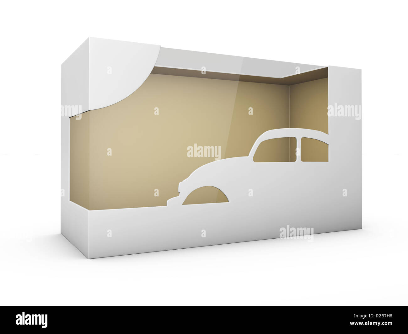Produkt Pappe Kunststoff Verpackung Box mit Fenster. 3D-Illustration isoliert Weiß. Stockfoto