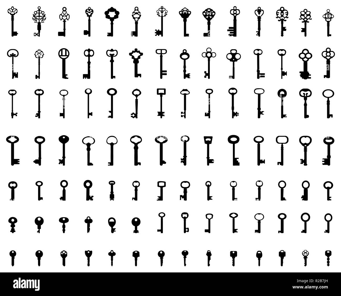 Eine Gruppe von schwarzen Silhouetten der Türschlüssel, Vektor Stockfoto