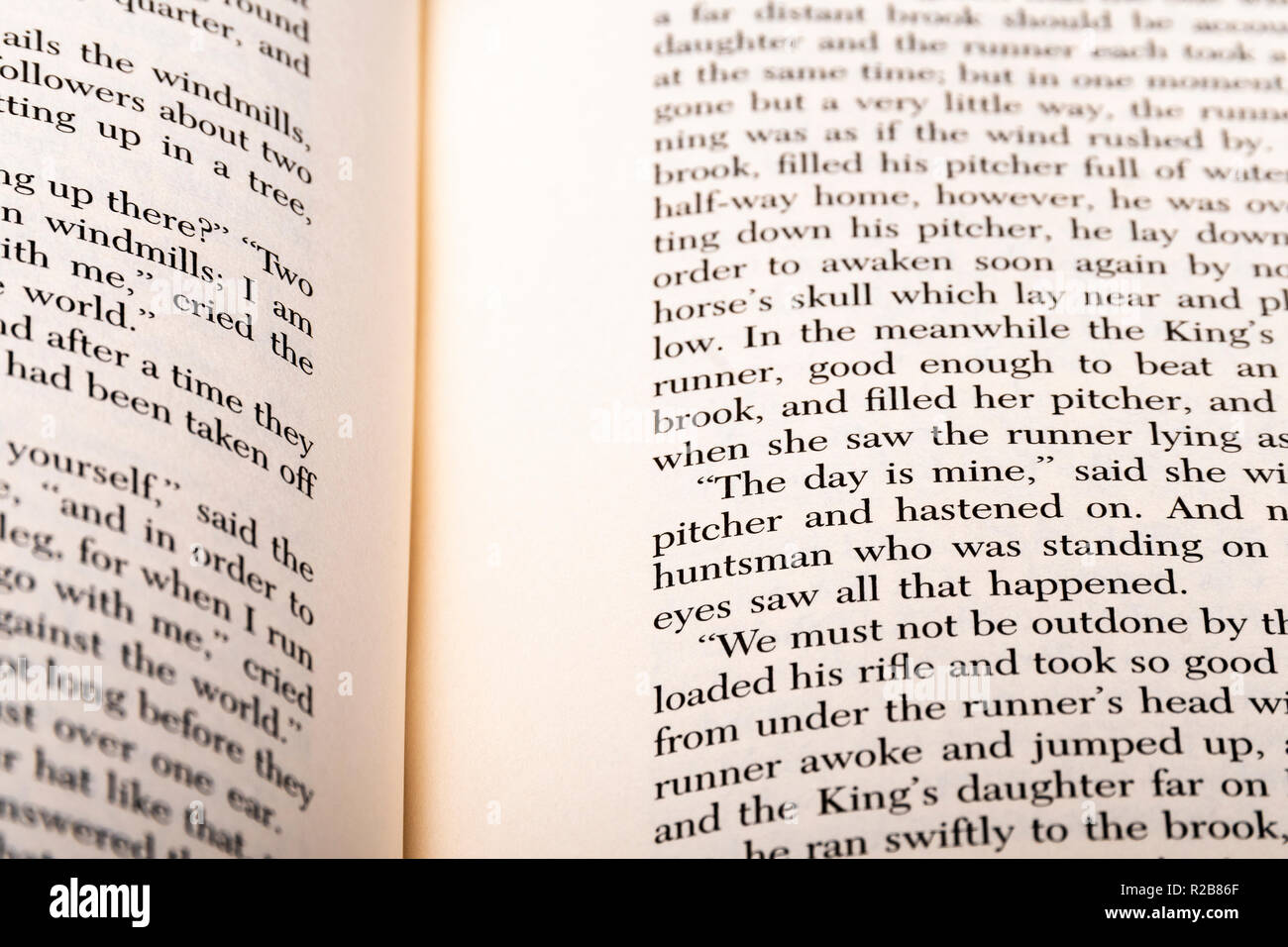 Ein Buch mit englischen Wörtern liegt geöffnet, in Portionen von zwei Seiten mit flachen konzentrieren und Tiefenschärfe. Stockfoto