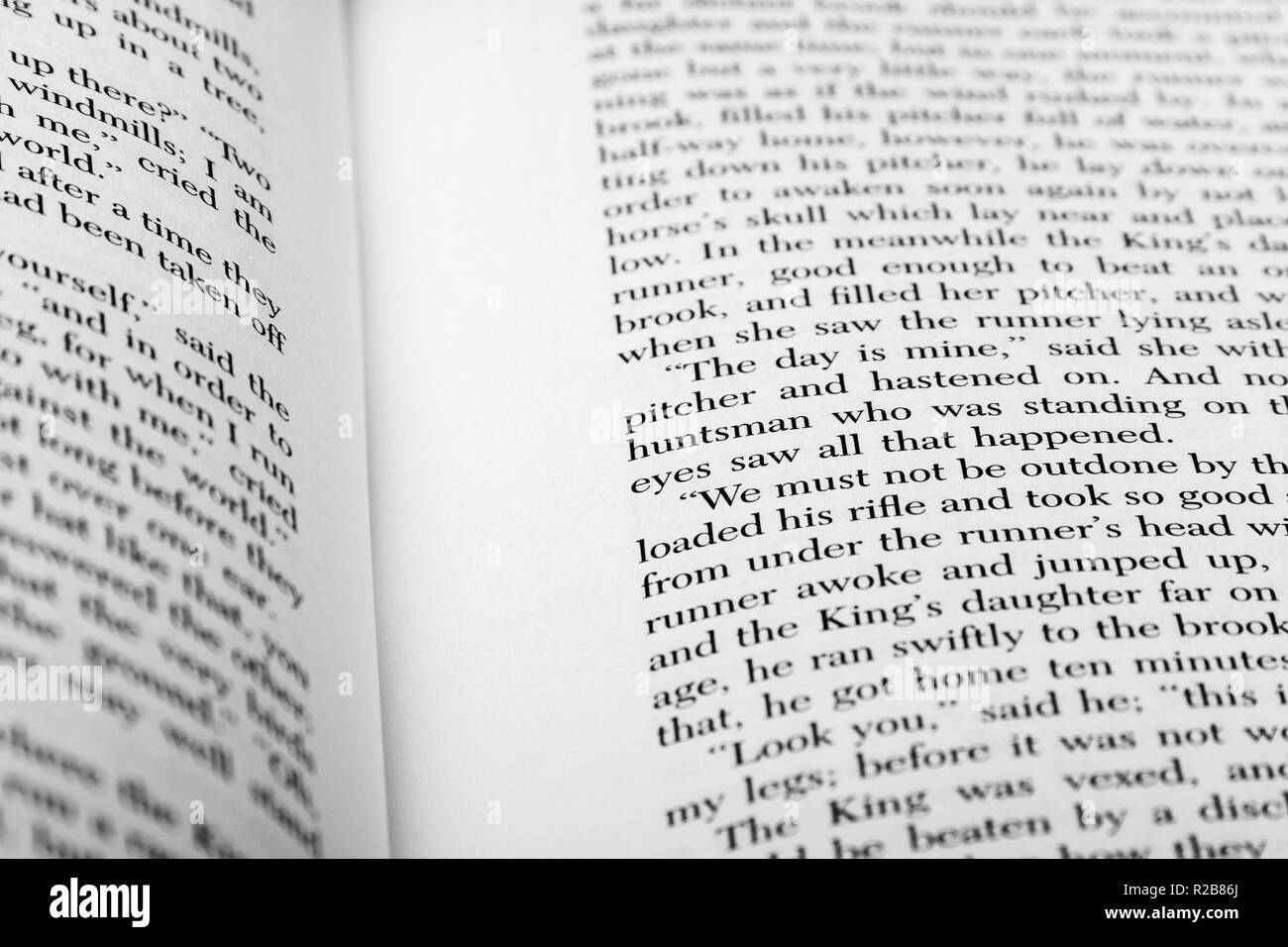 Ein Buch mit englischen Wörtern liegt geöffnet, in Portionen von zwei Seiten mit flachen konzentrieren und Tiefenschärfe. Stockfoto