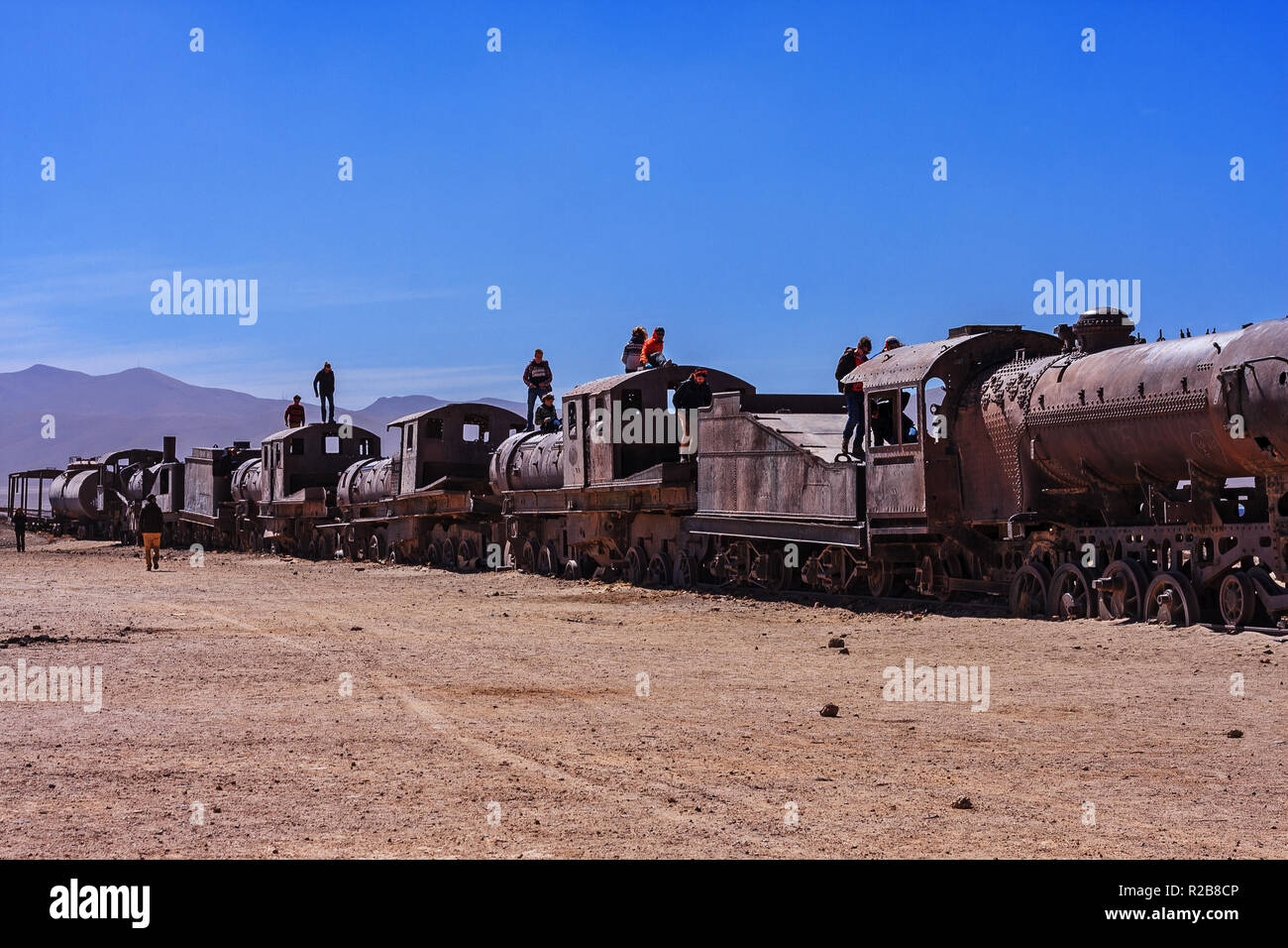 Antike Zug am Bahnhof Friedhof im Salar de Uyuni (Salzsee Uyuni) Bolivien Stockfoto