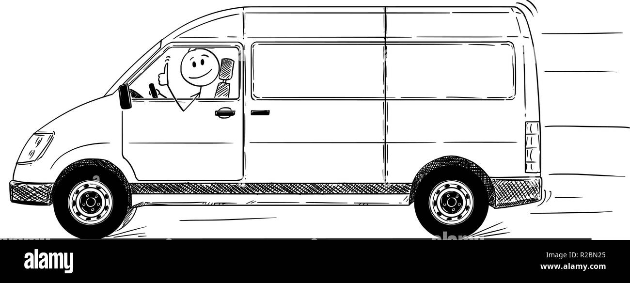 Cartoon von Treiber von generischen Lieferwagen mit Daumen hoch Stock Vektor