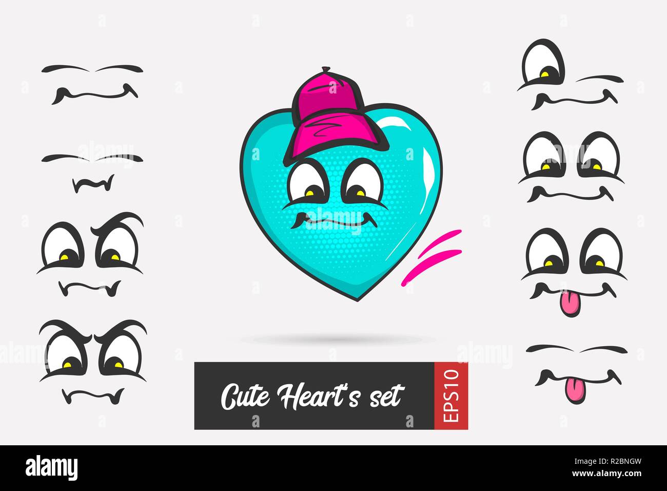 Set cartoon emotion Gesicht Valentinstag Herz Stock Vektor