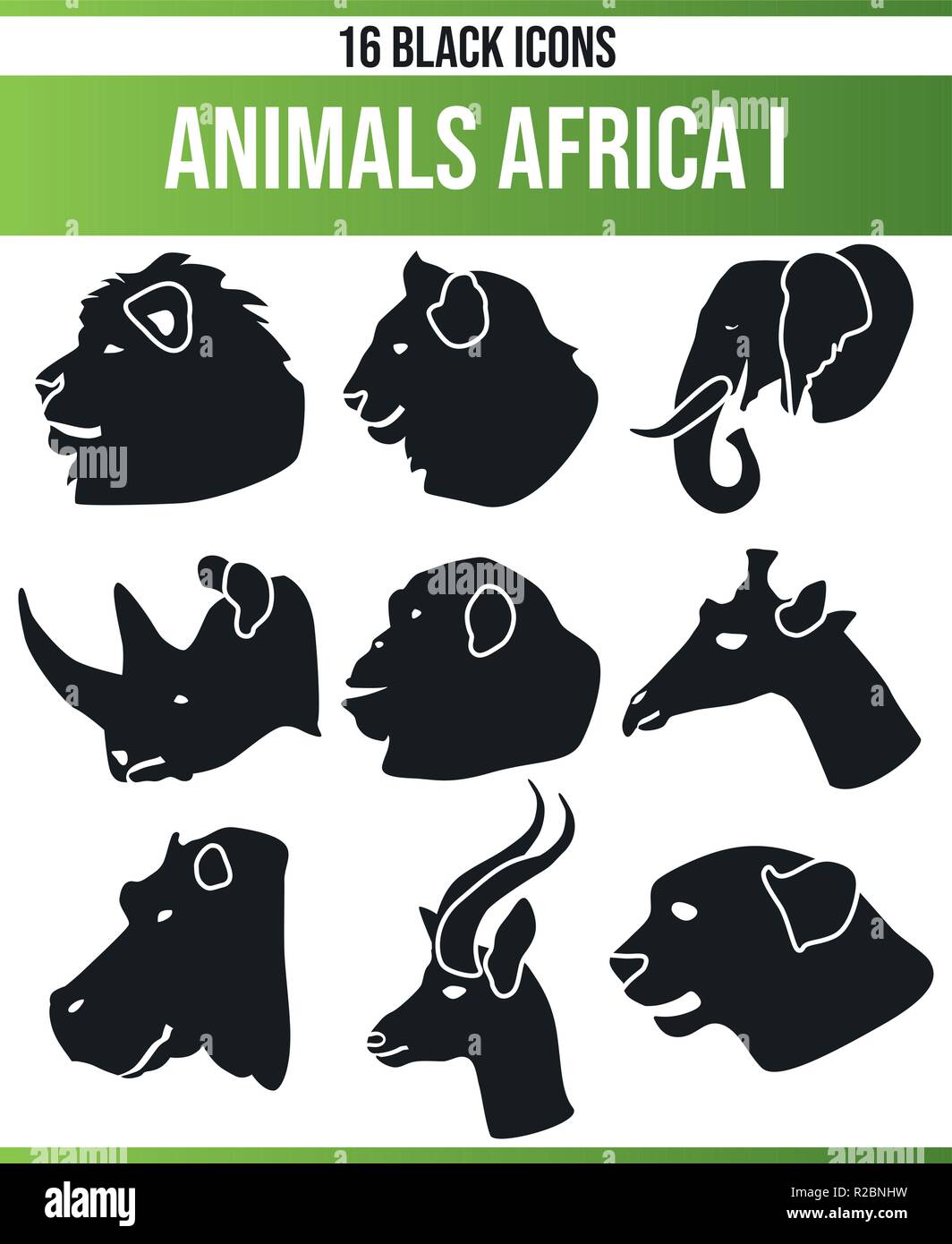 Schwarz Piktoramme/icons über afrikanische Tiere. Dieses Icon Set ist perfekt für kreative Menschen und Designer, die das Thema der afrikanischen Tiere im Th benötigen Stock Vektor