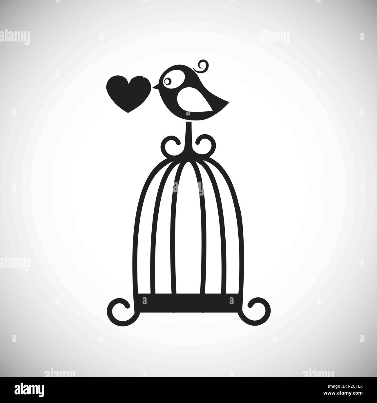 Vogel und liebe Käfig auf weißem Hintergrund Stock Vektor