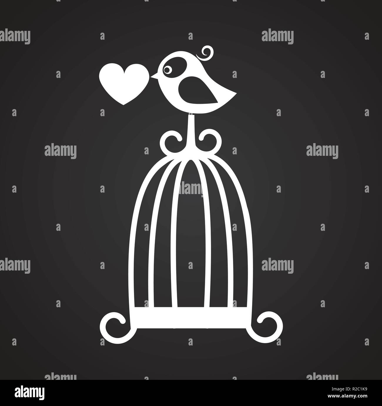 Vogel und liebe Käfig auf schwarzem Hintergrund Stock Vektor