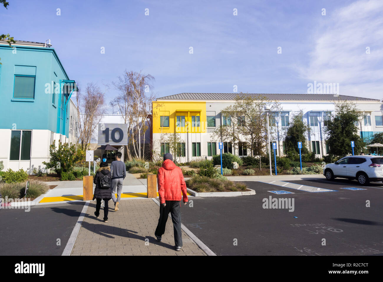 Dezember 27, 2017 Menlo Park/CA/USA - Bunte Facebook Bürogebäude in Main Campus der Firma im Silicon Valley Stockfoto