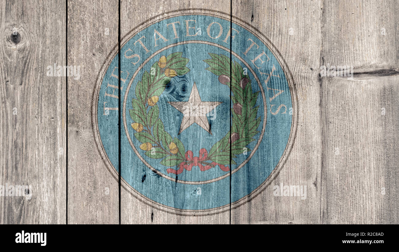 USA Politik Nachrichten Konzept: US-Staat Texas Dichtung Holzzaun Hintergrund Stockfoto