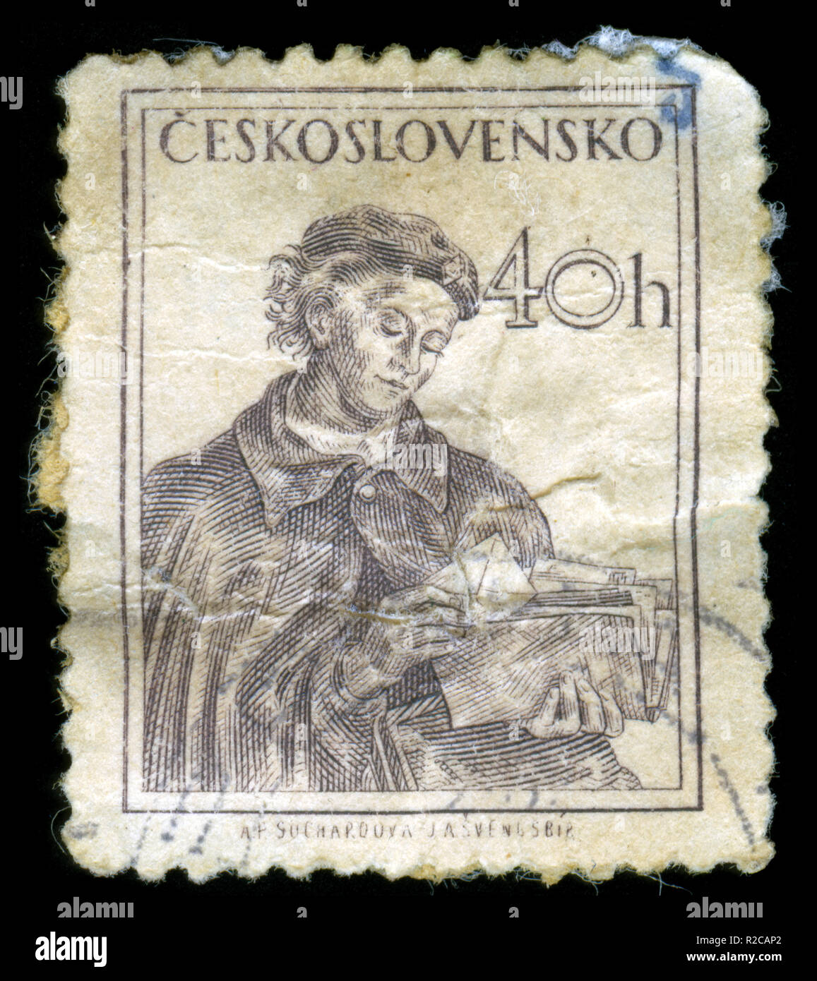 Briefmarke aus der Tschechoslowakei in den Berufen der Serie Stockfoto