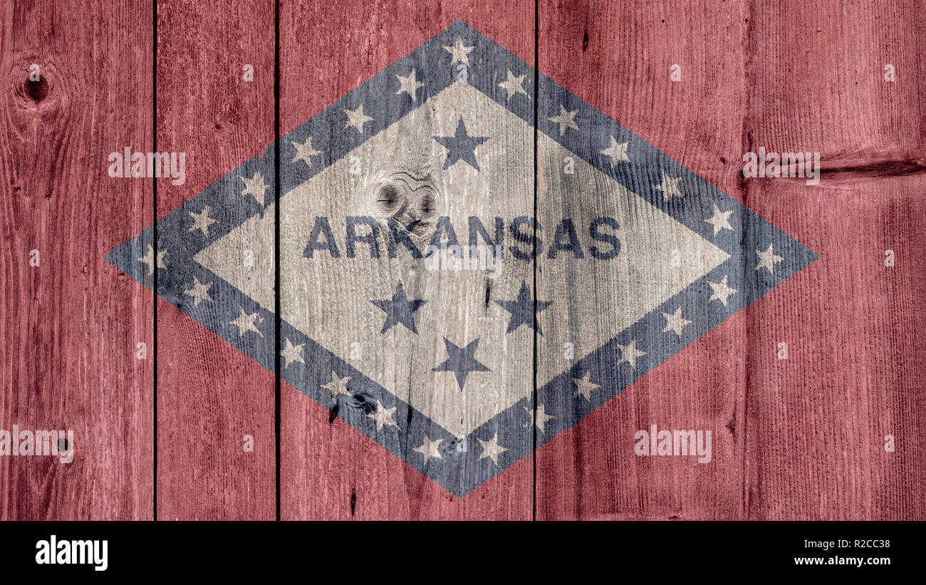 USA Politik Nachrichten Konzept: US-Staat Arkansas Flagge Holzzaun Stockfoto