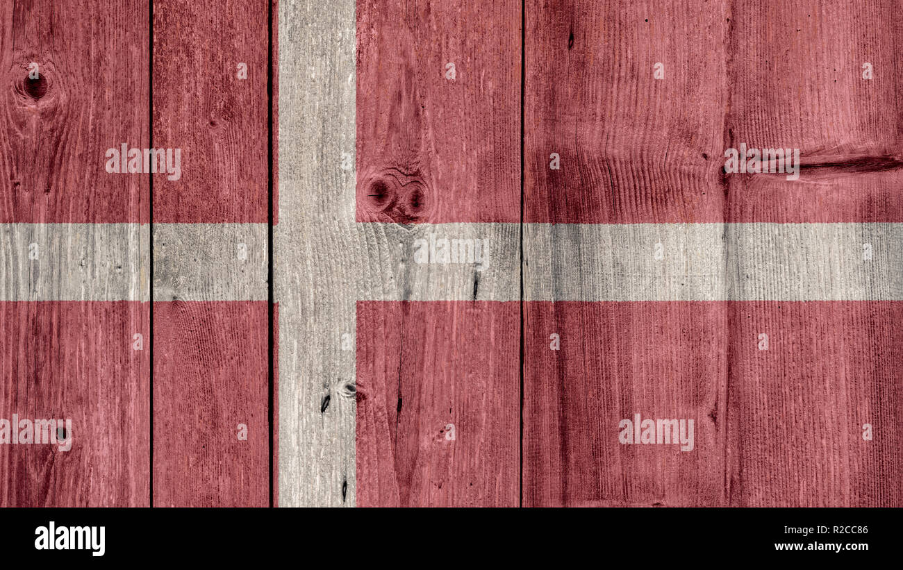 Dänemark Politik Nachrichten Konzept: die dänische Flagge Holzzaun Stockfoto