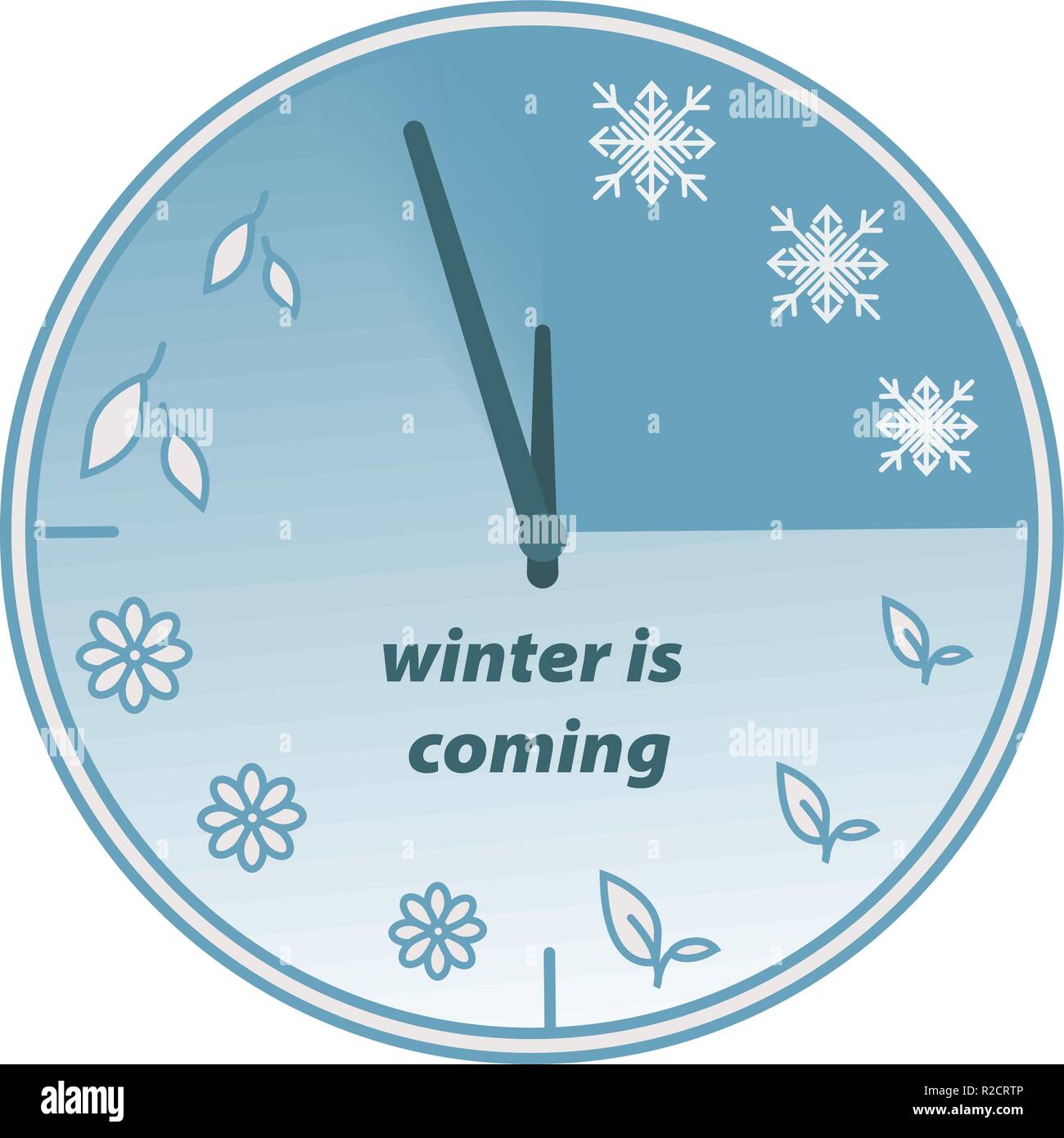 Der Winter kommt. Willkommen. Uhr der Jahreszeiten Stock Vektor