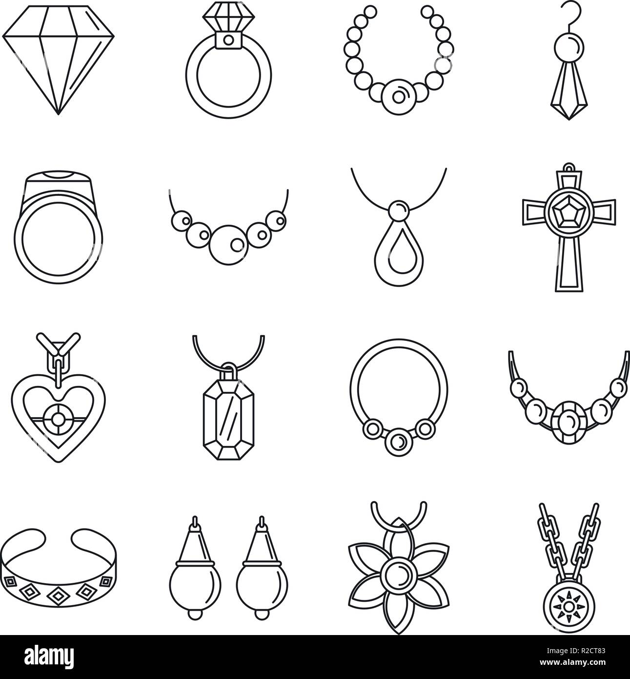 Schmuck Halskette luxus Symbole gesetzt. Überblick Abbildung: 16 Schmuck Halskette luxus Vector Icons für Web Stock Vektor