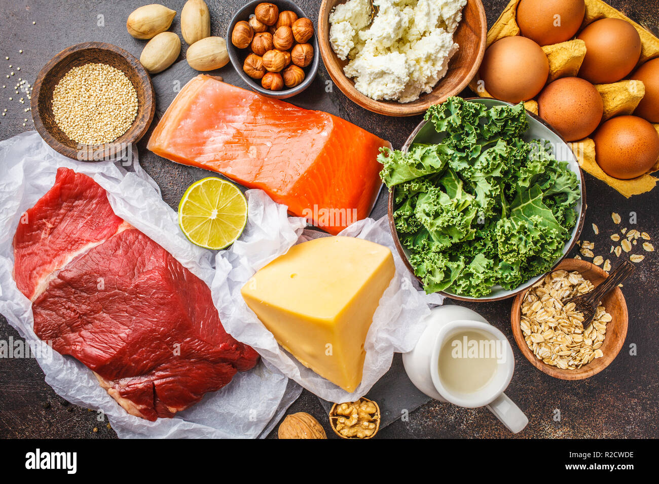 Ausgewogene Ernahrung Essen Hintergrund Protein Lebensmittel
