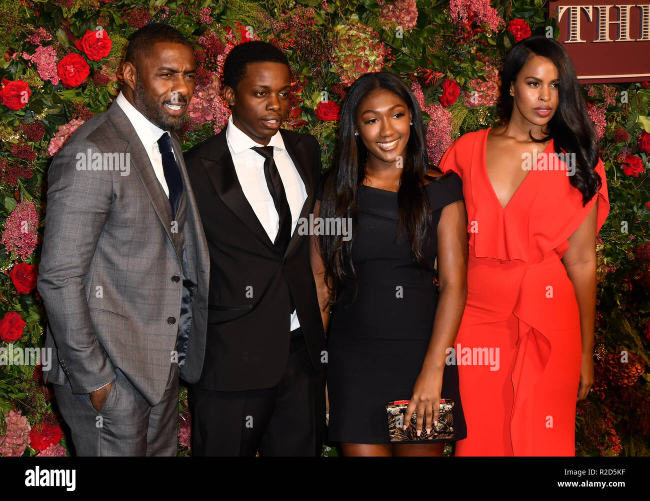 Idris Elba, Winston, Isan Elba Elba, Sabrina Dhowre besucht Evening Standard Theater Award Theatre Royal, am 18. November 2018, London, UK. Stockfoto