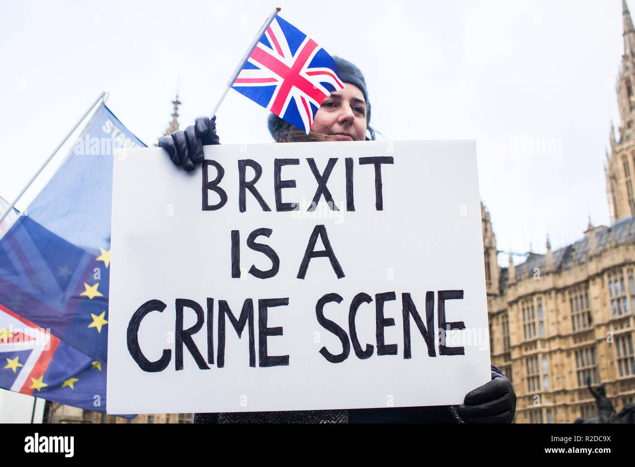 London, Großbritannien. 19. November 2018. Anti Brexit Demonstranten von sodem weiterhin ihren Protest außerhalb des Parlaments vor eine entscheidende Woche in Brexit Gespräche als PM Theresa May Köpfe für Brüssel und versucht eine Rebellion zu Kopf durch Mitglieder ihrer Cabonet und eine mögliche Führung Credit: Amer ghazzal/Alamy leben Nachrichten Stockfoto