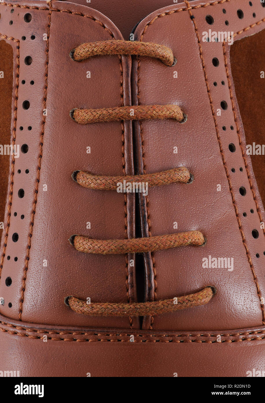 Brown's Leder Männer shoewith braune Schnürsenkel close-up Stockfoto
