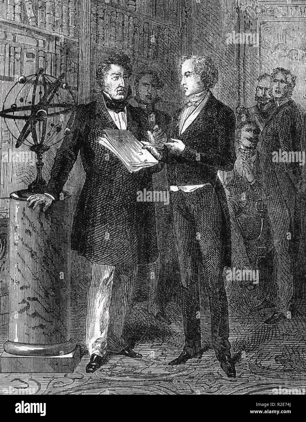 URBAIN Le Verrier (1811-1877) Französischer Mathematiker erklärt seine Entdeckung des Neptun mit den französischen König Louis Philippe, 1846 Stockfoto