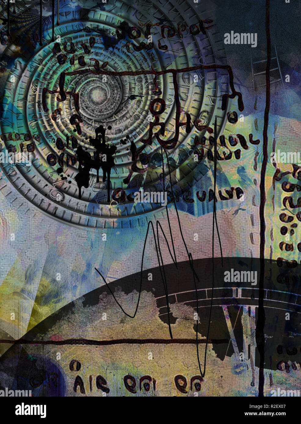 Abstrakte Komposition. Zeit Vortex und alten Schriften Stockfoto Abstrakte Komposition. Zeit Vortex und alten Schriften Stockfoto