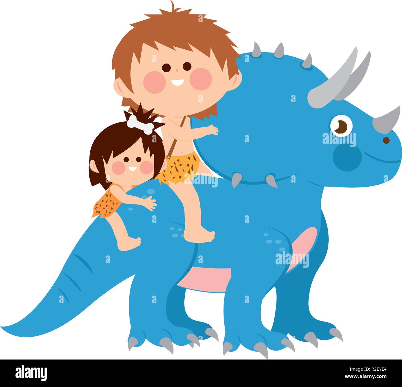 Kinder, die ein triceratops prähistorische Tier Stock Vektor
